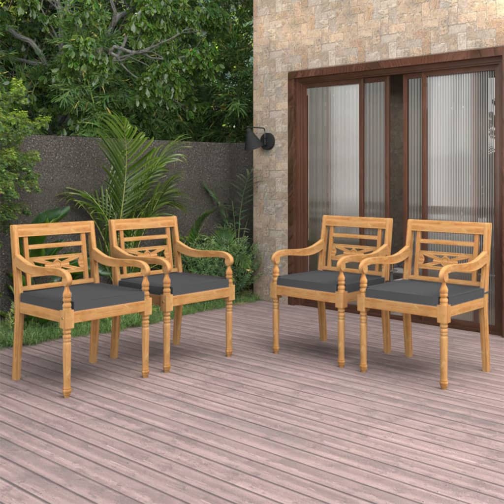 Stoelen Batavia 4 st met kussens massief teakhout – afbeelding 1