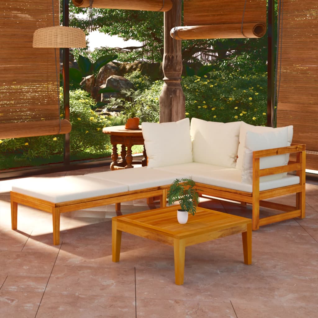 3-delige Loungeset met crèmewitte kussens acaciahout – afbeelding 1