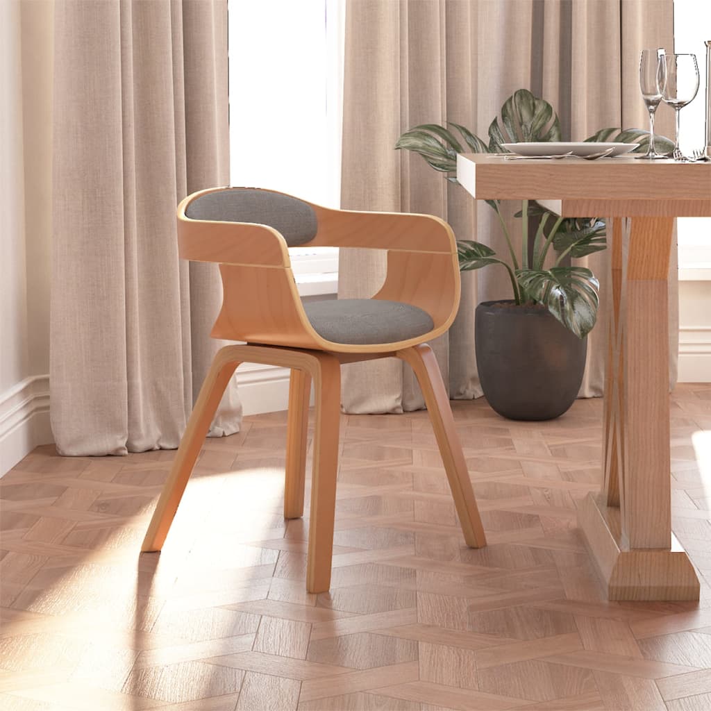 Eetkamerstoel gebogen hout en stof taupe