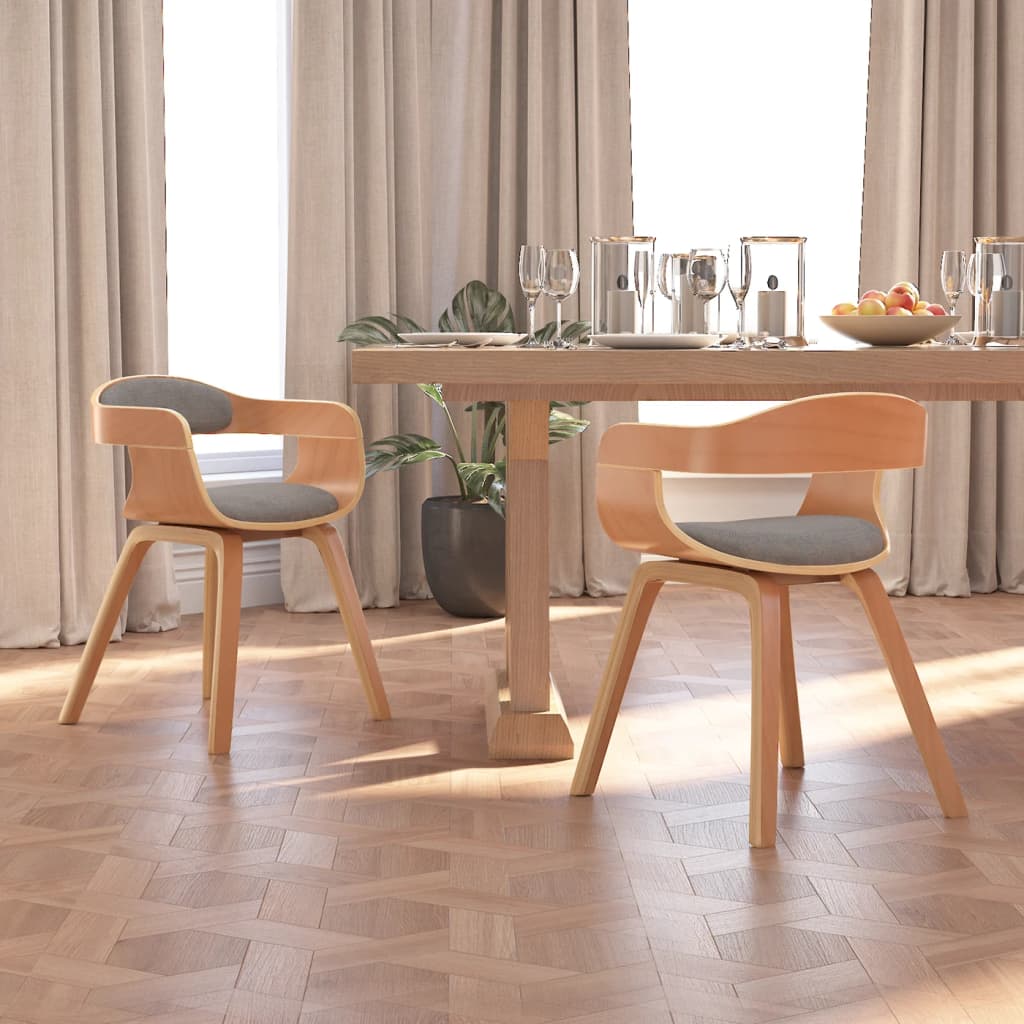 Eetkamerstoel 2 st gebogen hout en stof taupe