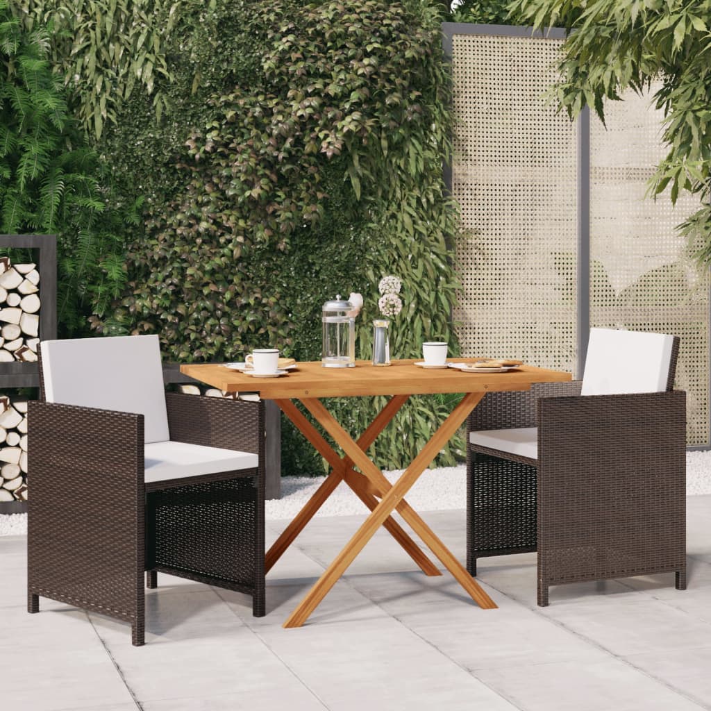 3-delige Tuinset met kussens poly rattan bruin