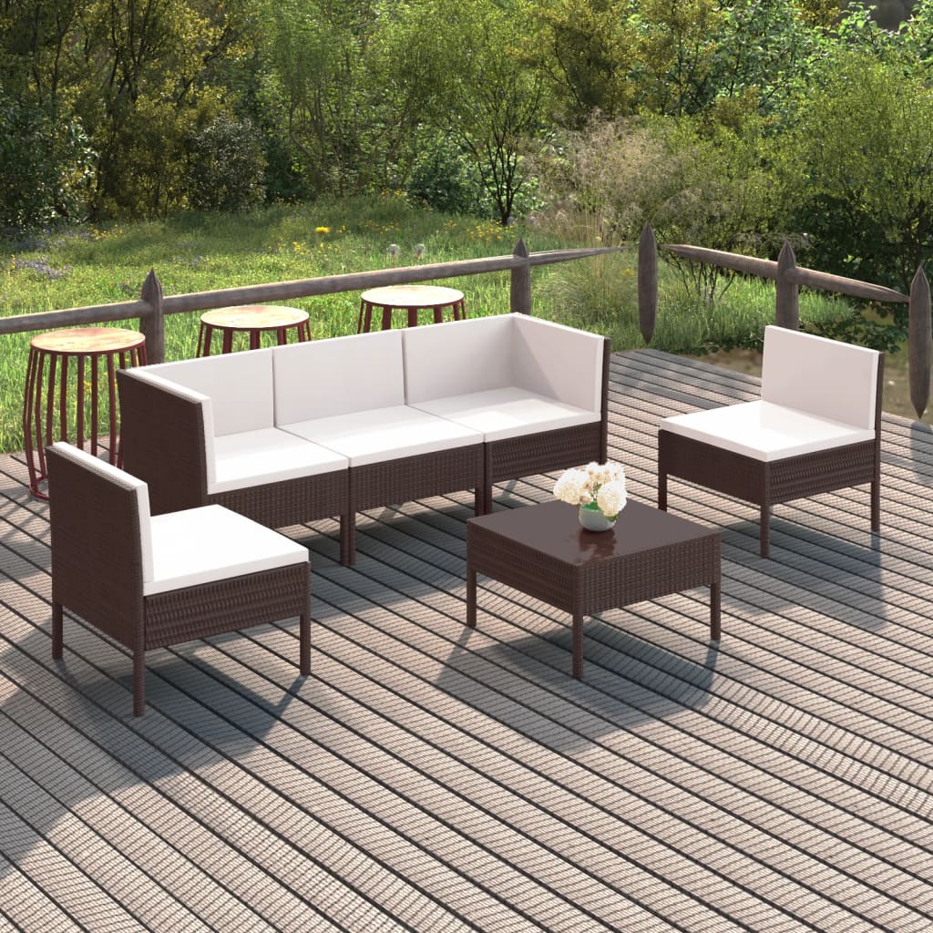 6-delige Loungeset met kussens poly rattan bruin – afbeelding 1