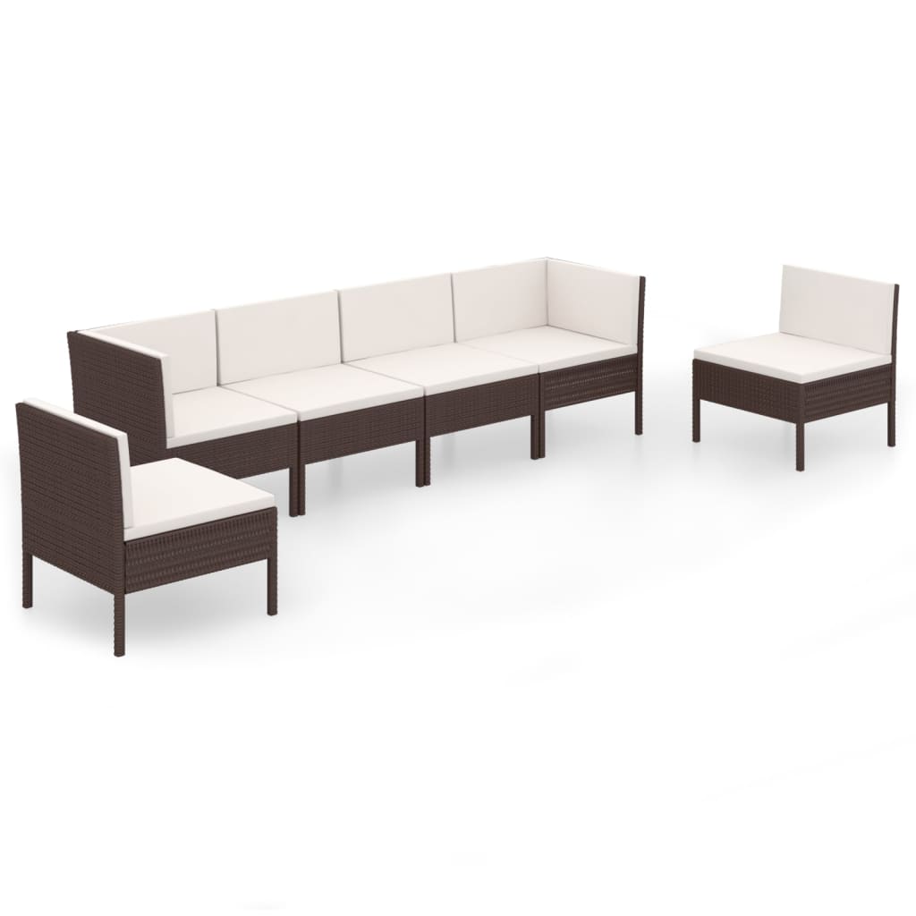 6-delige Loungeset met kussens poly rattan bruin – afbeelding 2