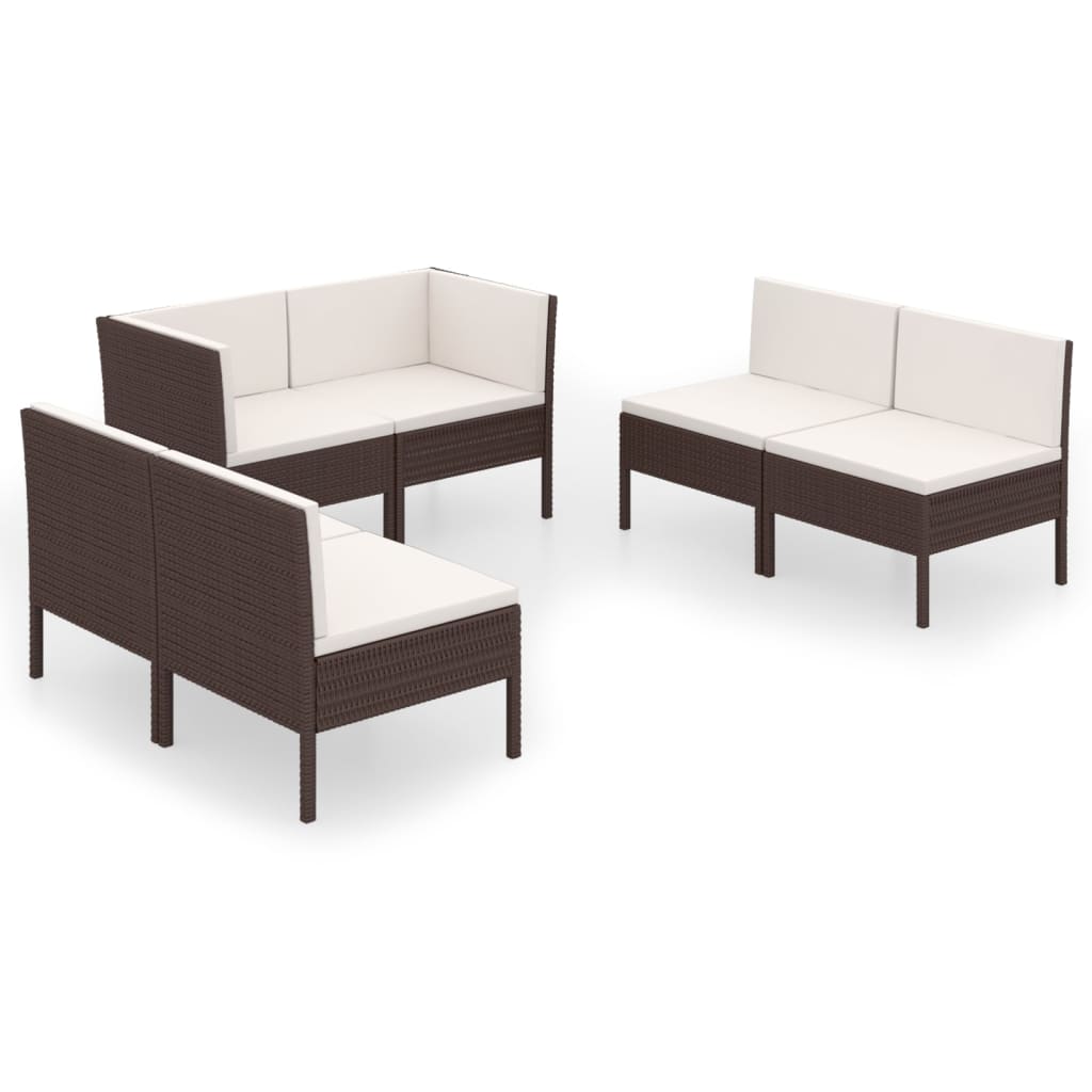 6-delige Loungeset met kussens poly rattan bruin – afbeelding 2