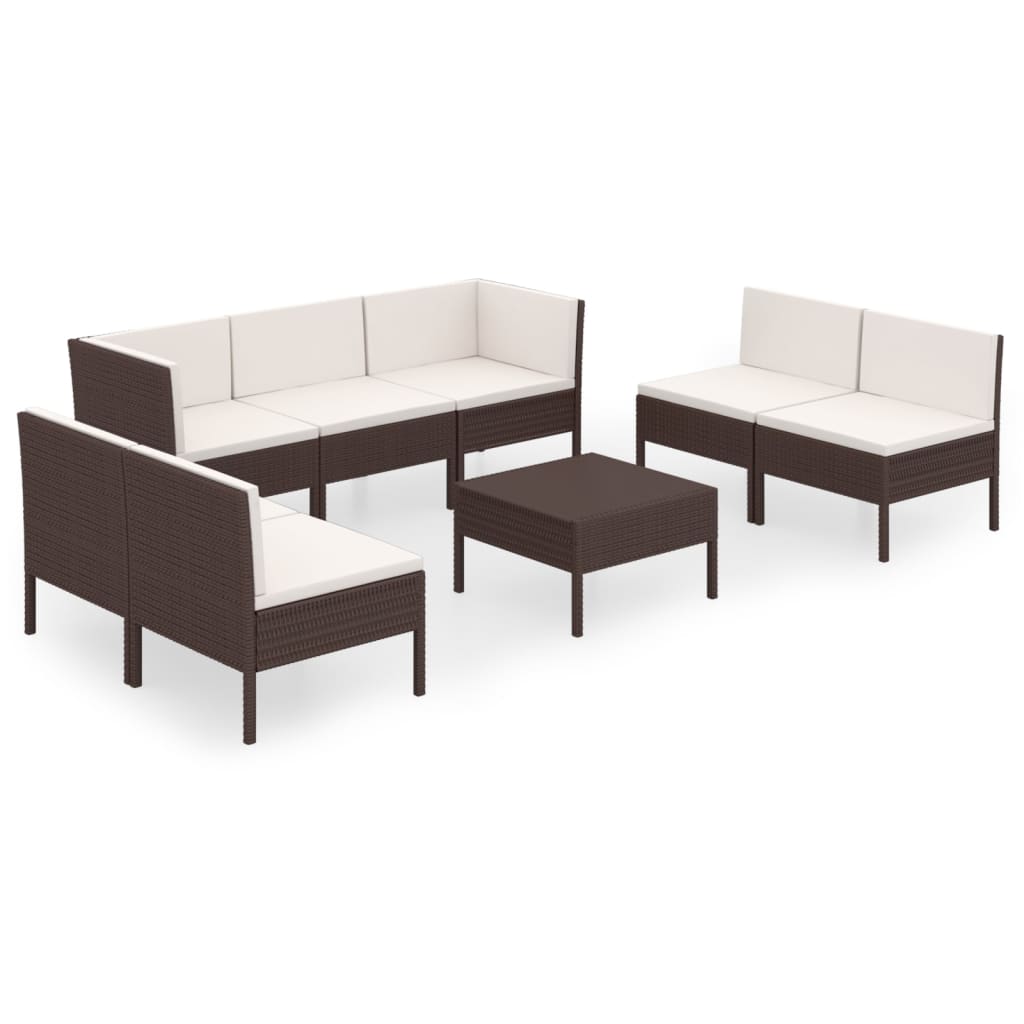 8-delige Loungeset met kussens poly rattan bruin – afbeelding 2