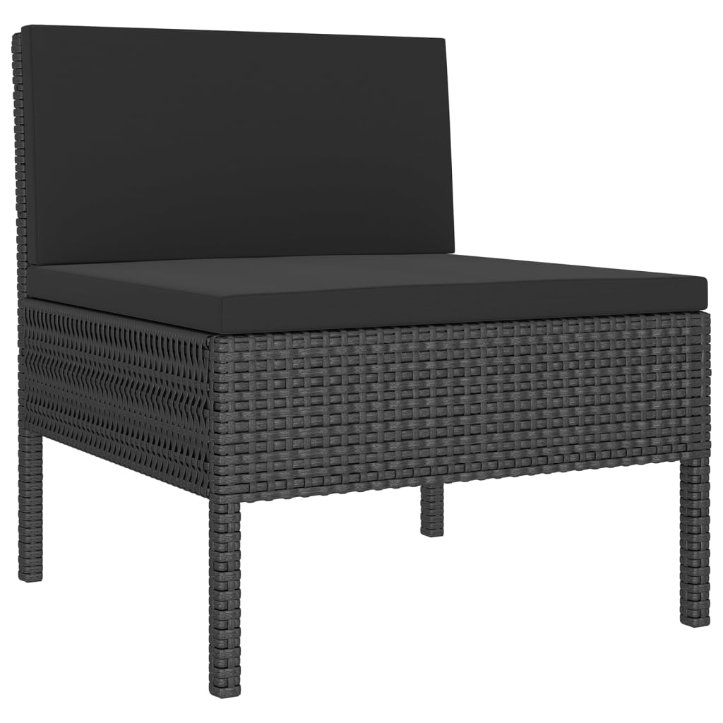 5-delige Loungeset met kussens poly rattan zwart – afbeelding 6