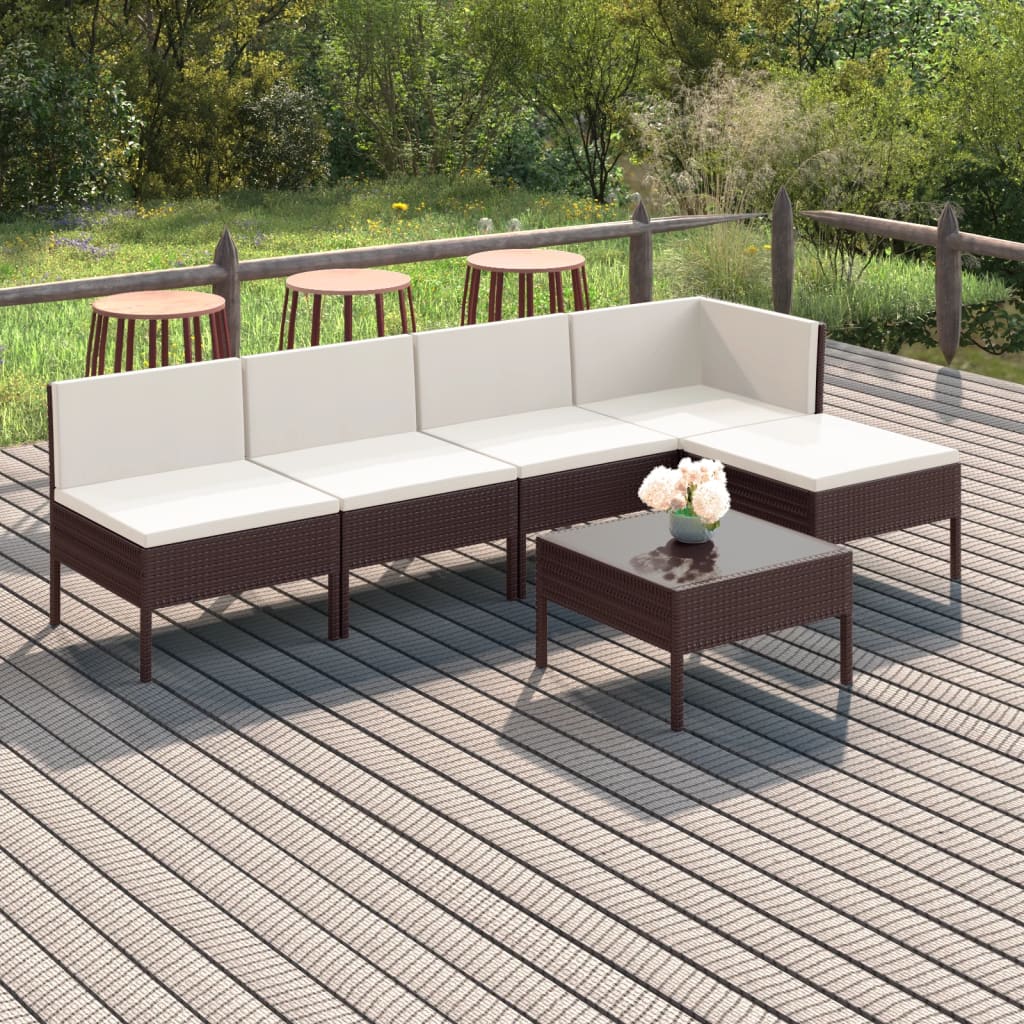 6-delige Loungeset met kussens poly rattan bruin – afbeelding 1