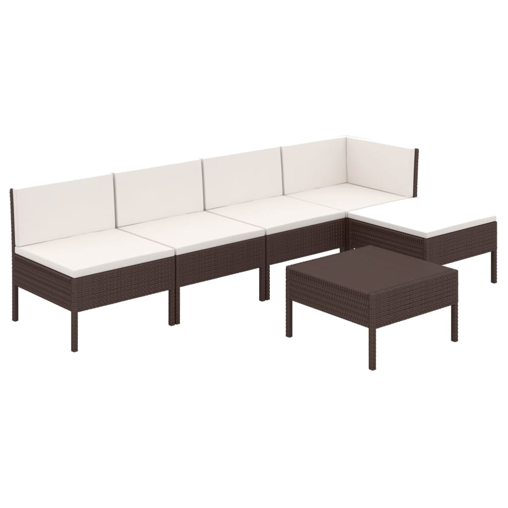 6-delige Loungeset met kussens poly rattan bruin – afbeelding 2