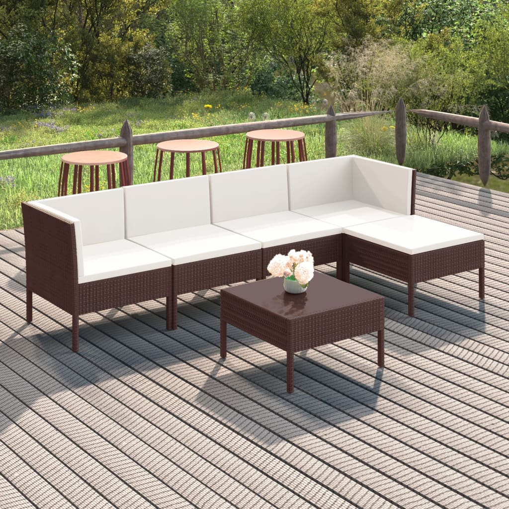 6-delige Loungeset met kussens poly rattan bruin – afbeelding 1