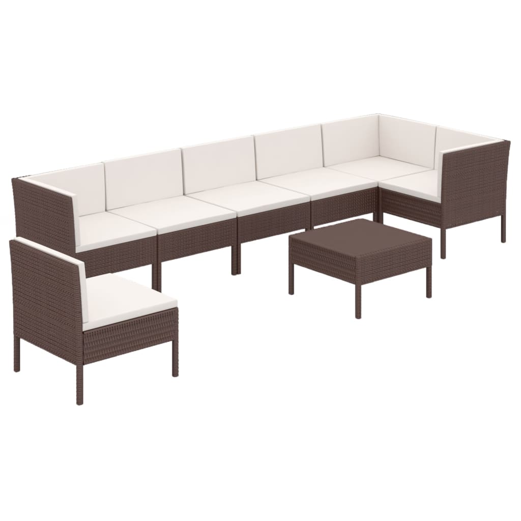 8-delige Loungeset met kussens poly rattan bruin – afbeelding 2
