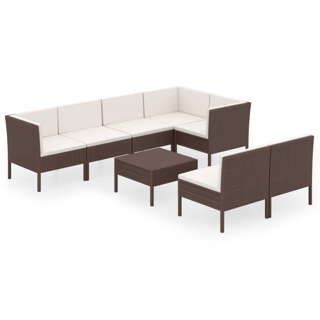 8-delige Loungeset met kussens poly rattan bruin – afbeelding 2