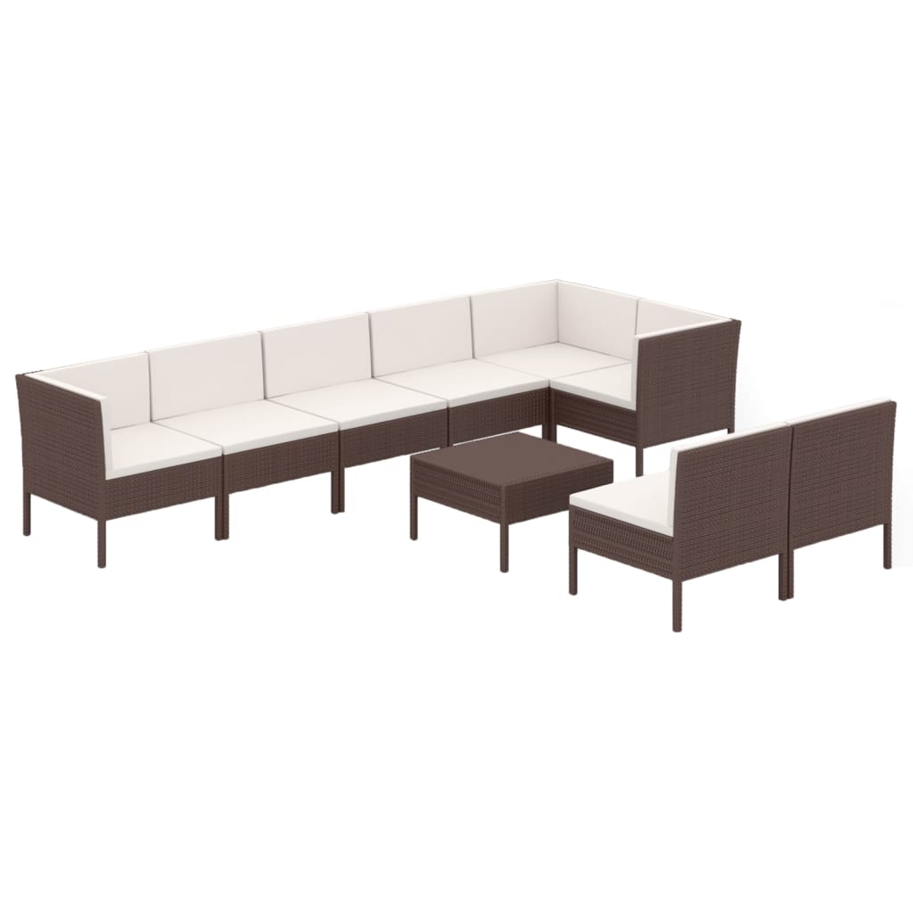 9-delige Loungeset met kussens poly rattan bruin – afbeelding 2