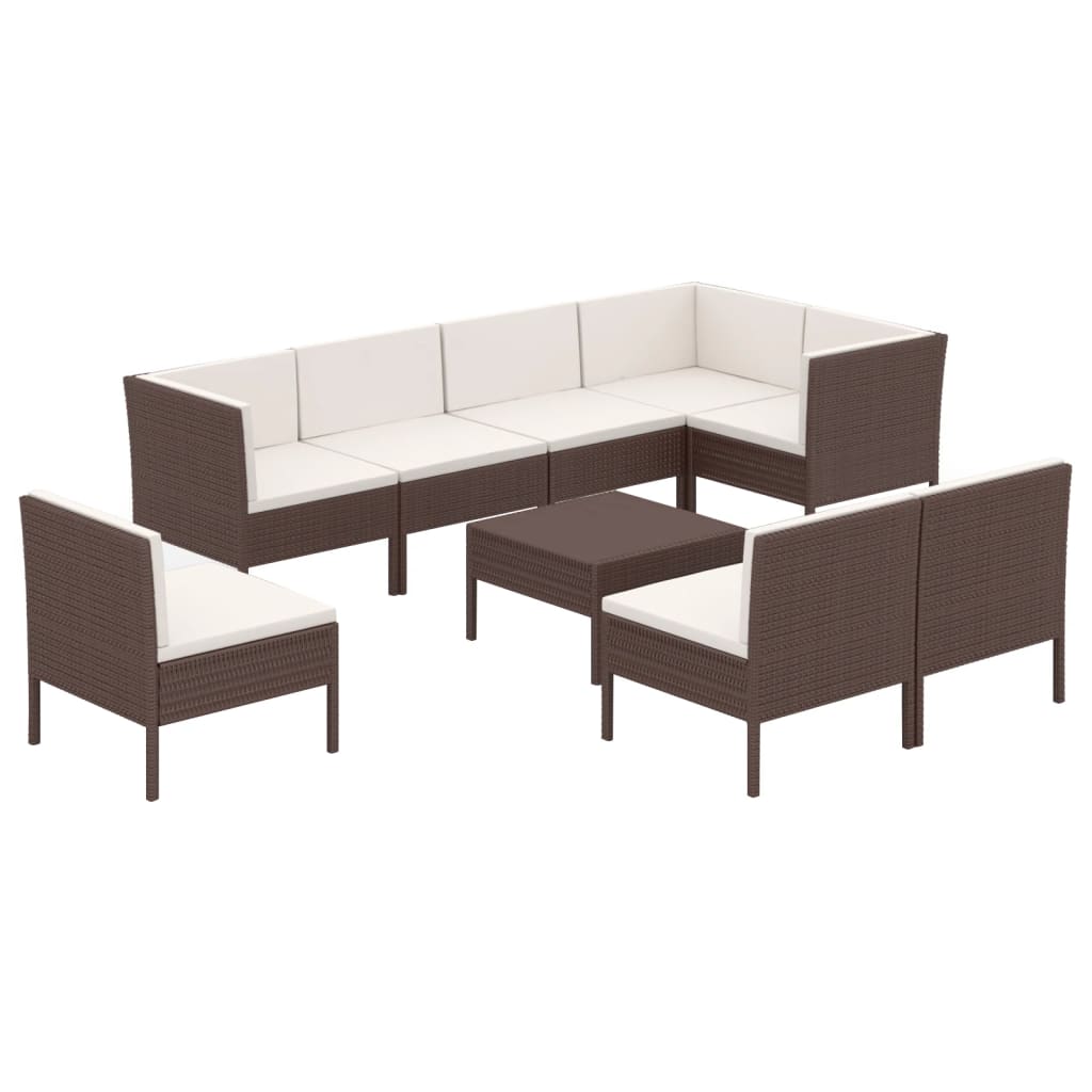9-delige Loungeset met kussens poly rattan bruin – afbeelding 2