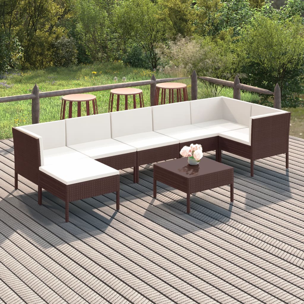 8-delige Loungeset met kussens poly rattan bruin – afbeelding 1