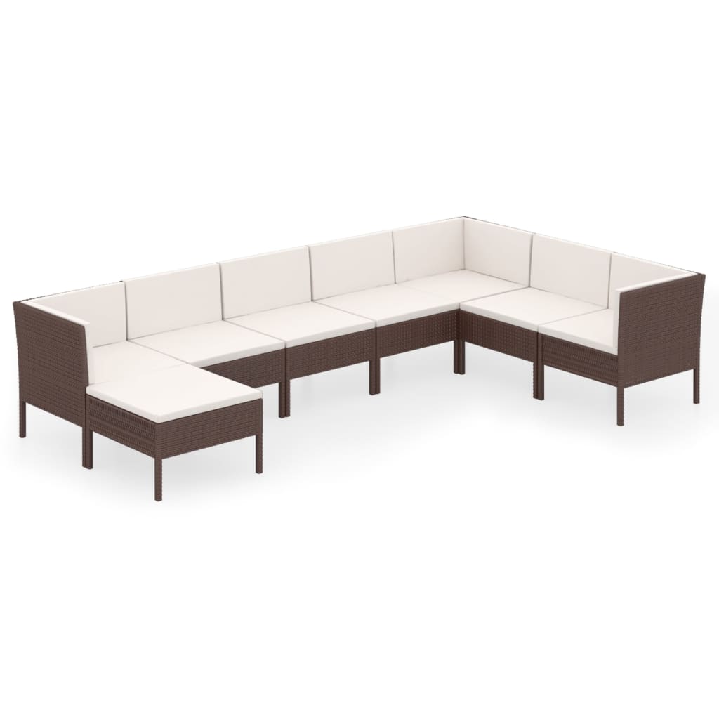 8-delige Loungeset met kussens poly rattan bruin – afbeelding 2