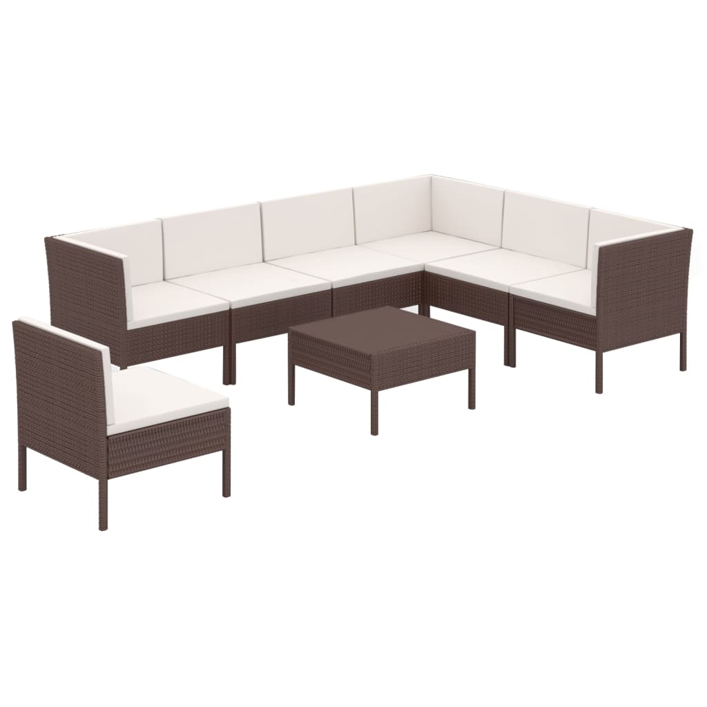 8-delige Loungeset met kussens poly rattan bruin – afbeelding 2
