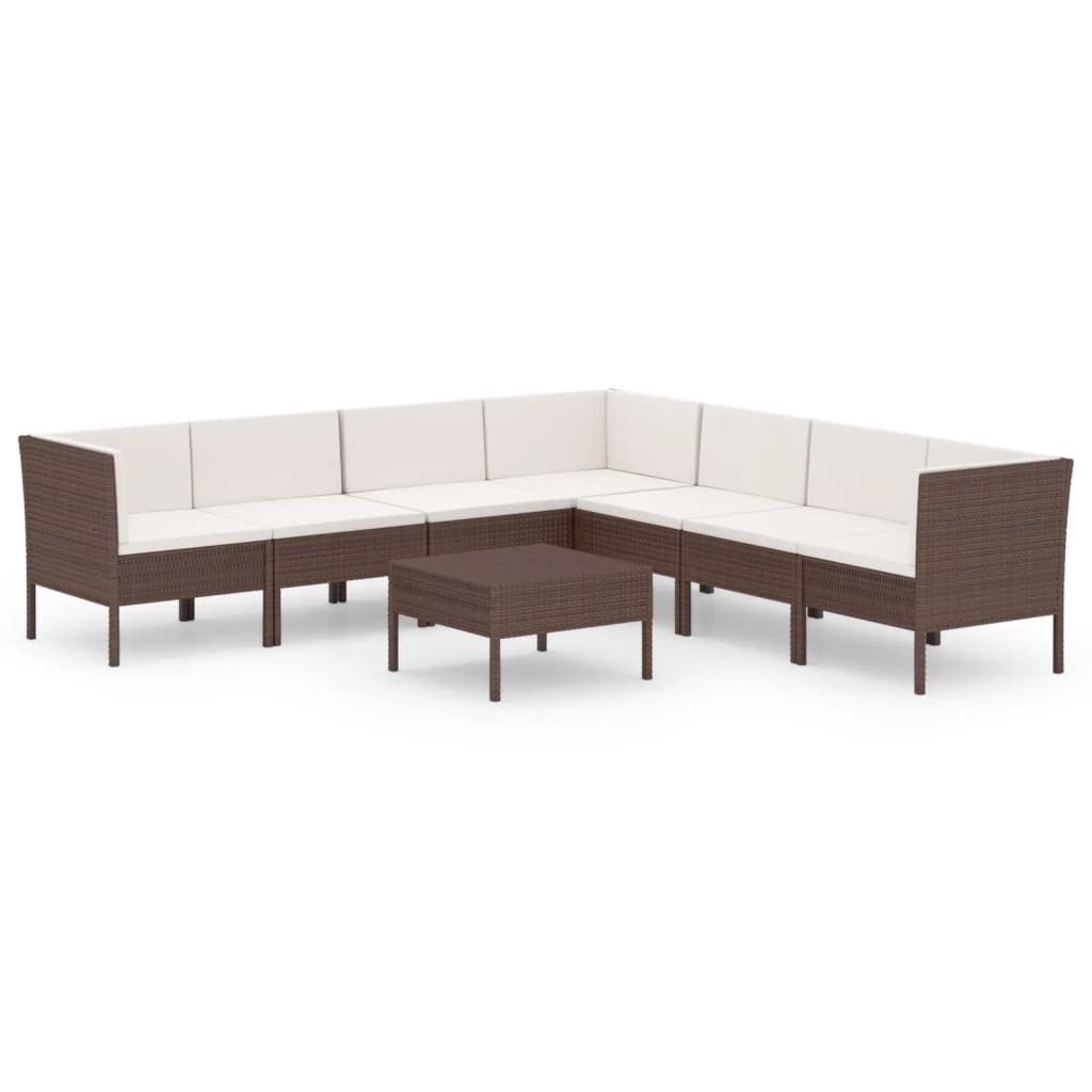8-delige Loungeset met kussens poly rattan bruin – afbeelding 2