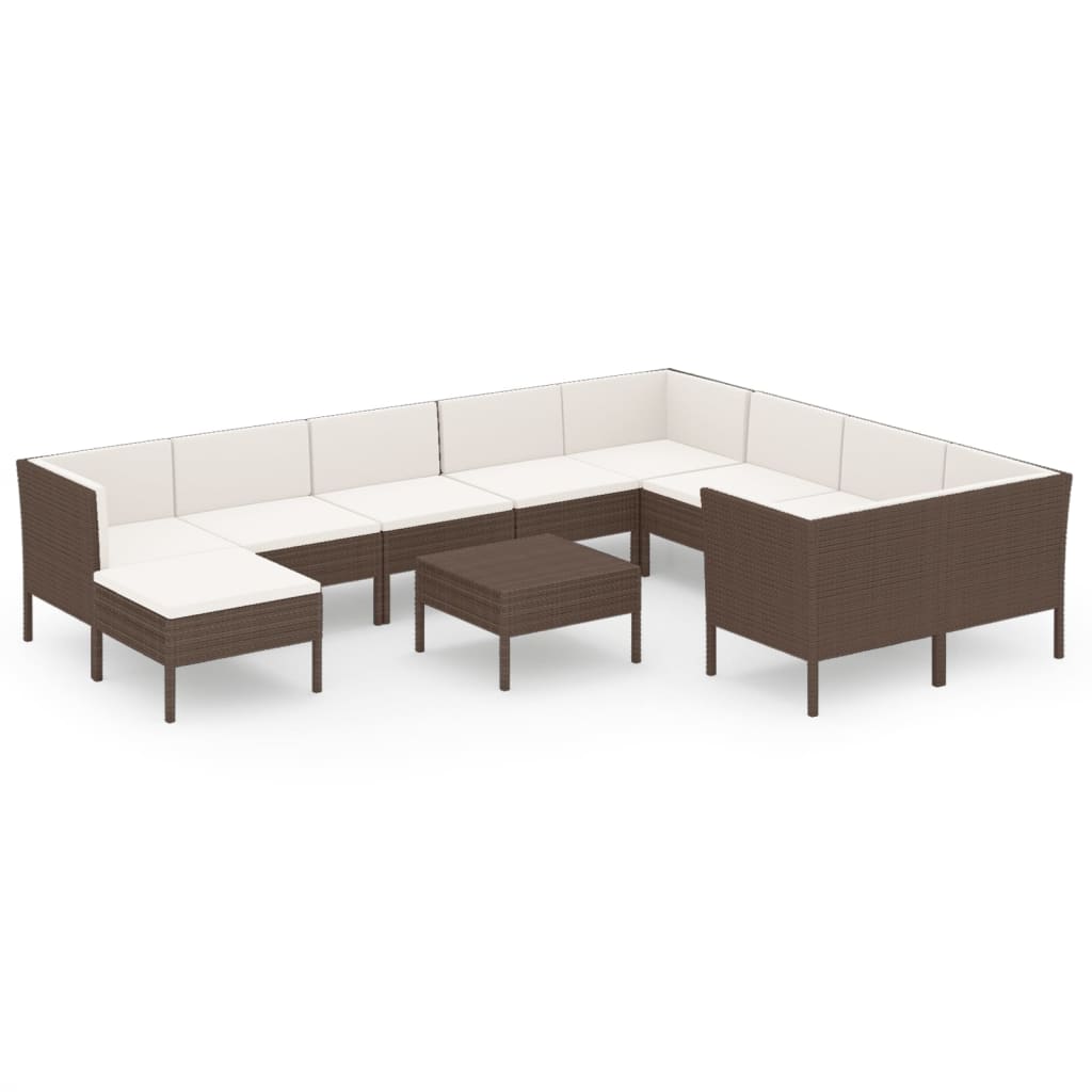 11-delige Loungeset met kussens poly rattan bruin – afbeelding 2