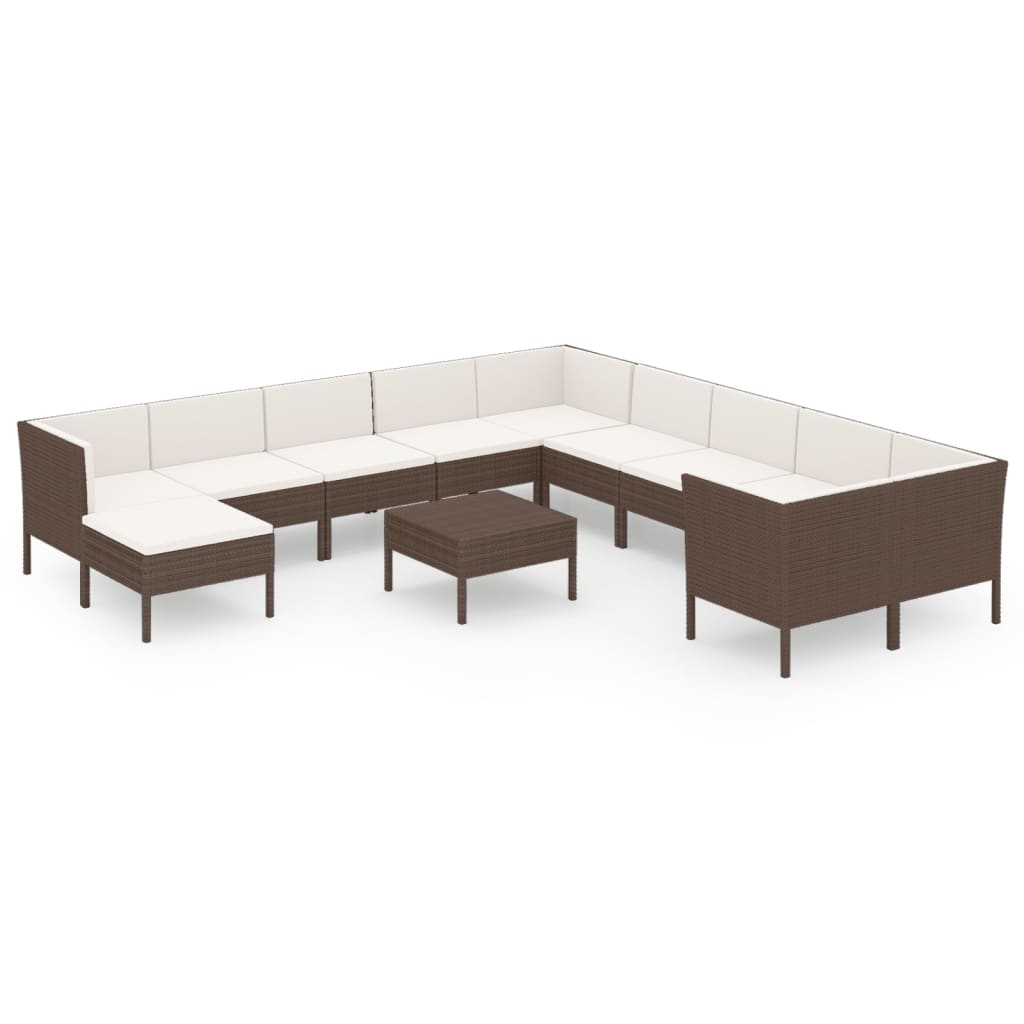 12-delige Loungeset met kussens poly rattan bruin – afbeelding 2