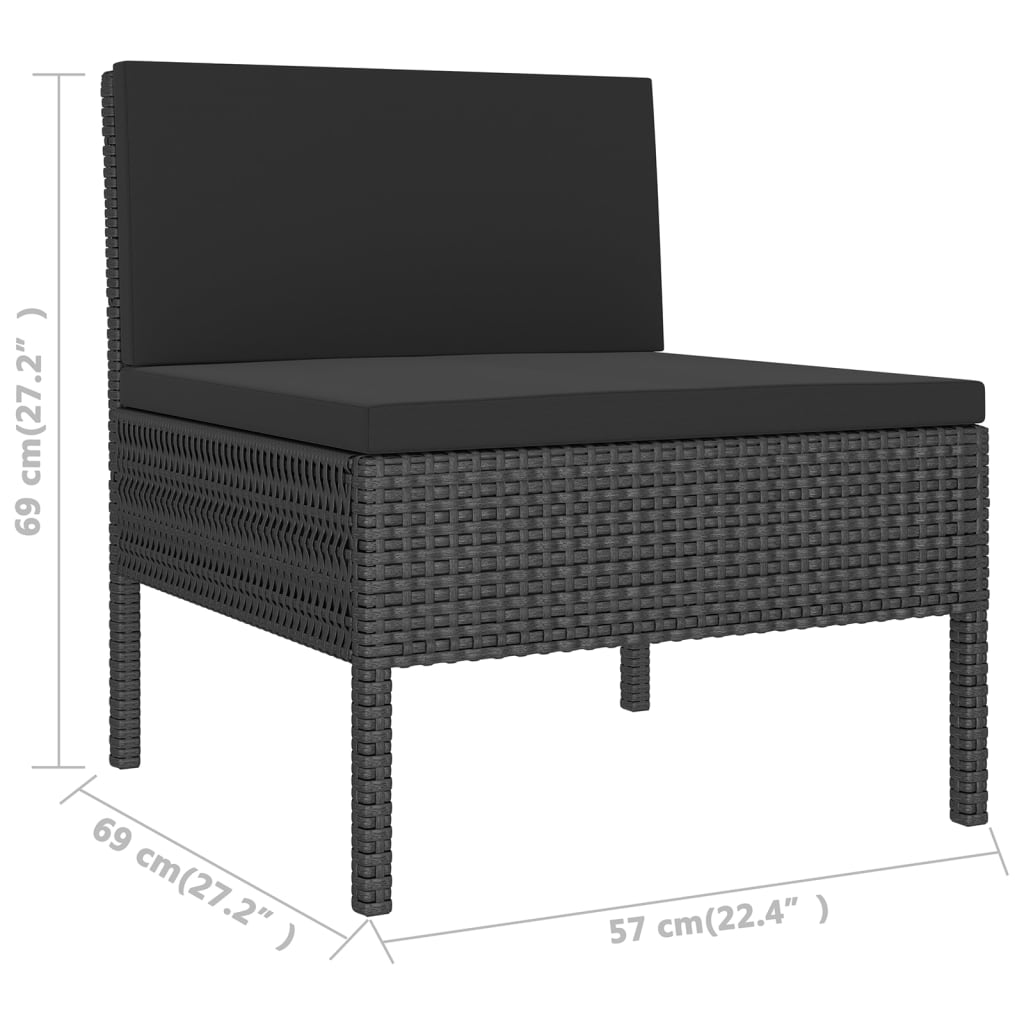 12-delige Loungeset met kussens poly rattan zwart – afbeelding 10