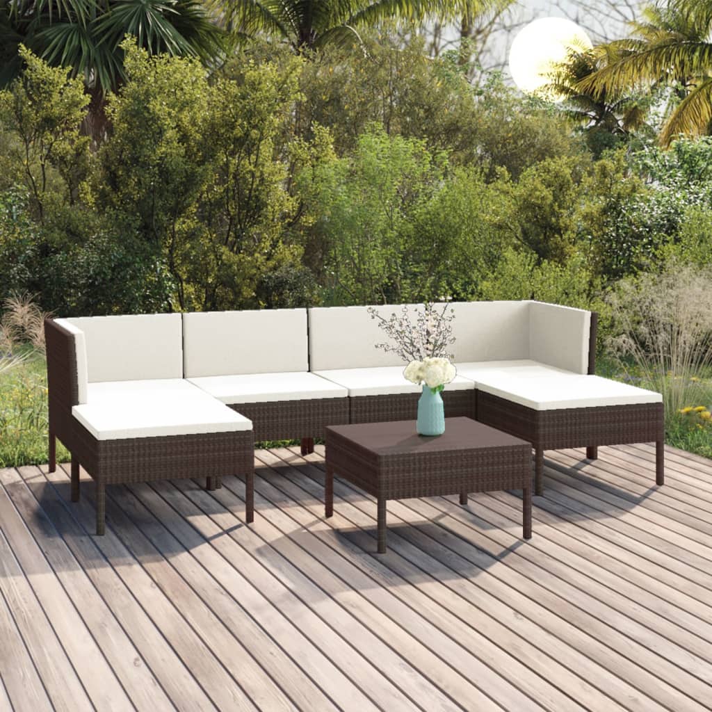 7-delige Loungeset met kussens poly rattan bruin – afbeelding 1