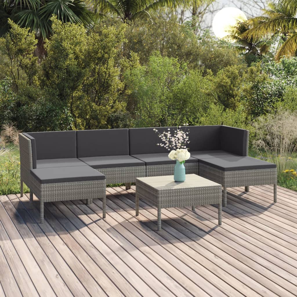 7-delige Loungeset met kussens poly rattan grijs – afbeelding 1