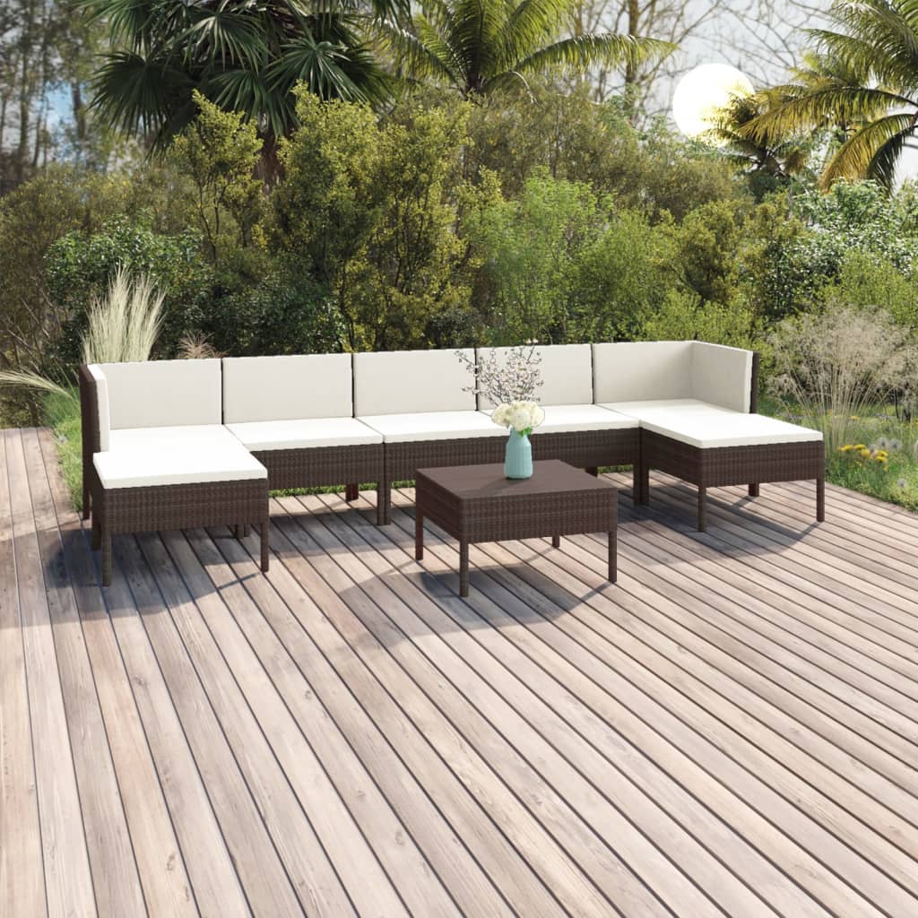 8-delige Loungeset met kussens poly rattan bruin – afbeelding 1