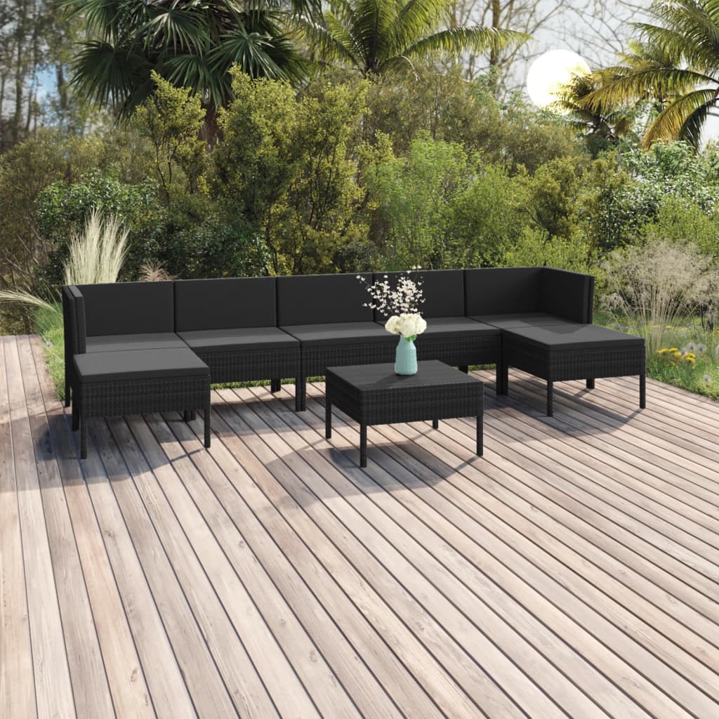 8-delige Loungeset met kussens poly rattan zwart – afbeelding 1
