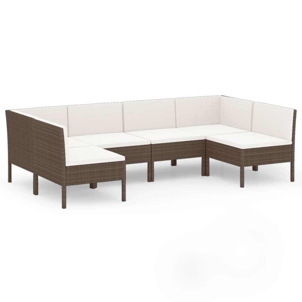 6-delige Loungeset met kussens poly rattan bruin – afbeelding 2