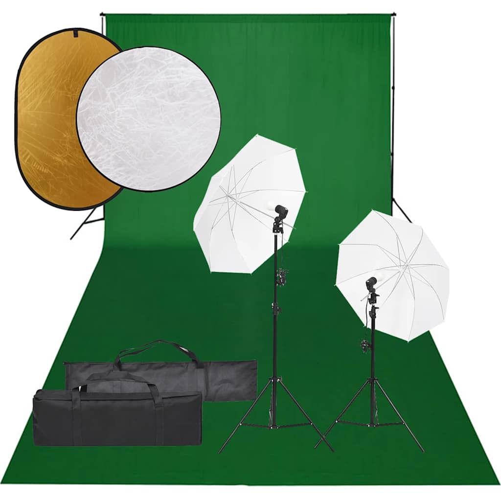 Fotostudioset met verlichtingsset, achtergrond en reflector – afbeelding 1