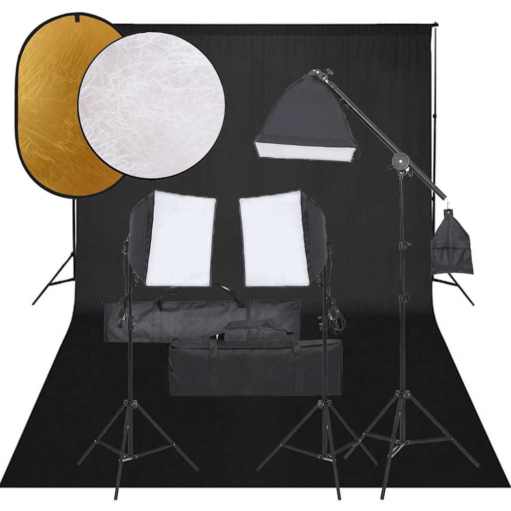 Fotostudioset met verlichtingsset, achtergrond en reflector – afbeelding 1