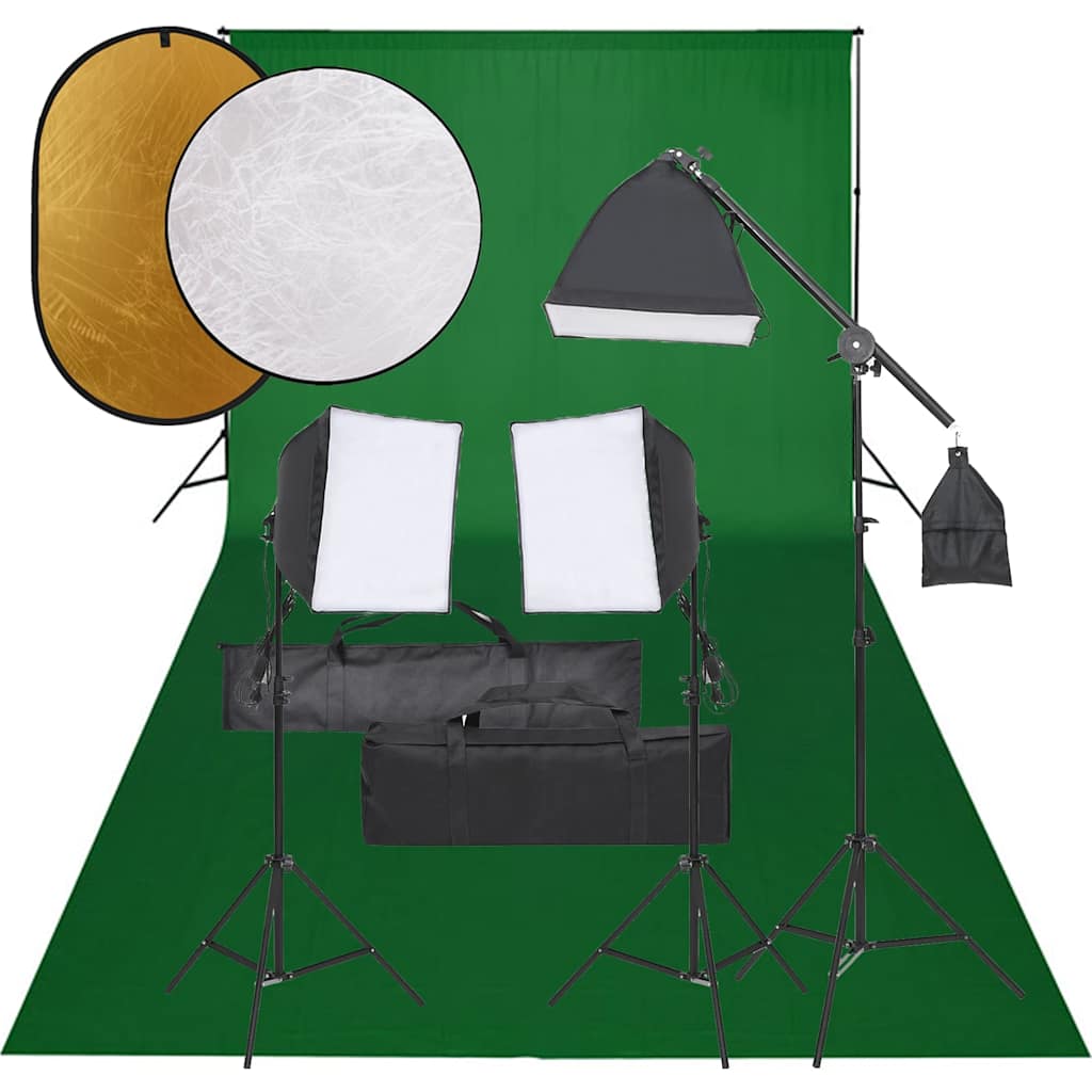 Fotostudioset met verlichtingsset, achtergrond en reflector – afbeelding 1