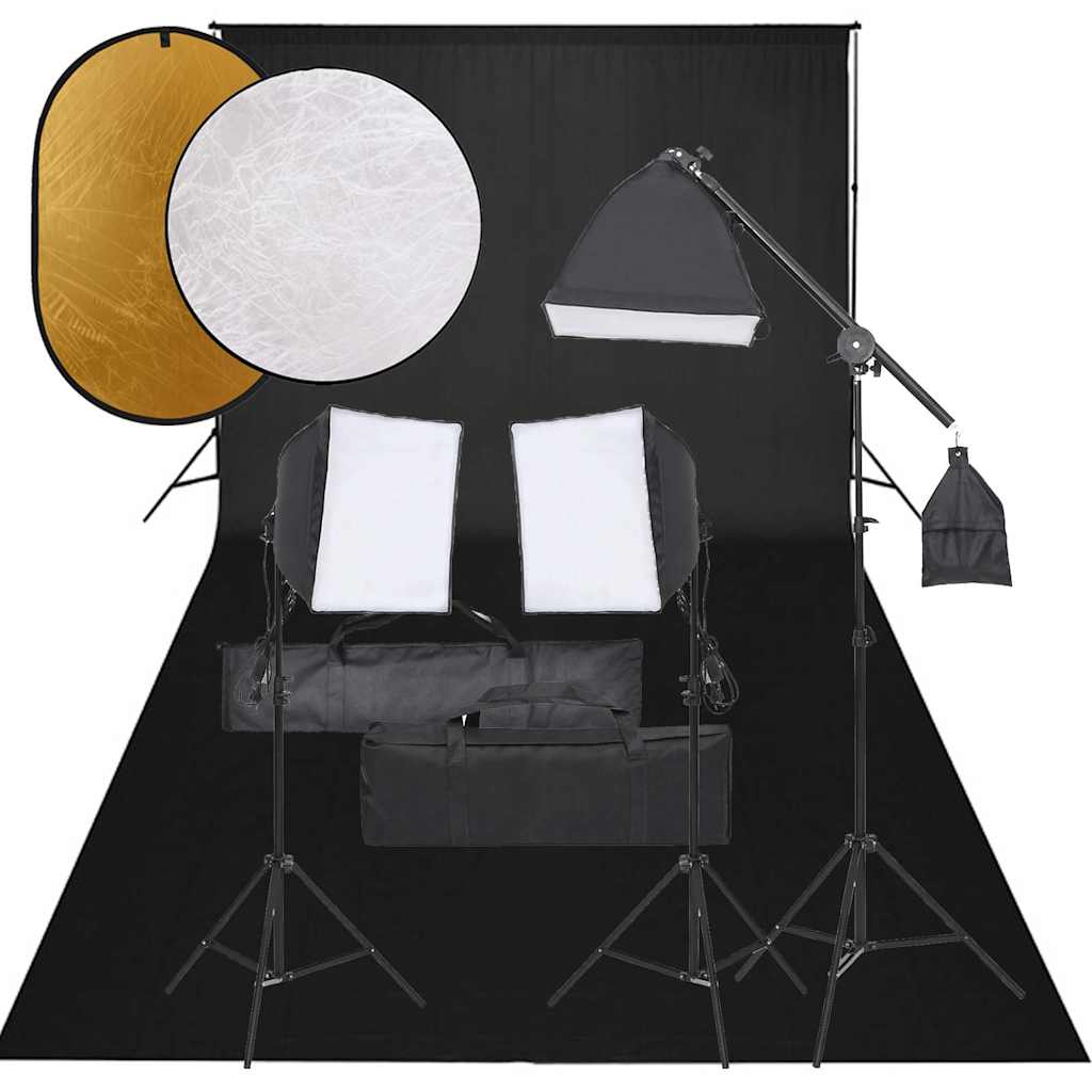 Fotostudioset met verlichtingsset, achtergrond en reflector – afbeelding 1