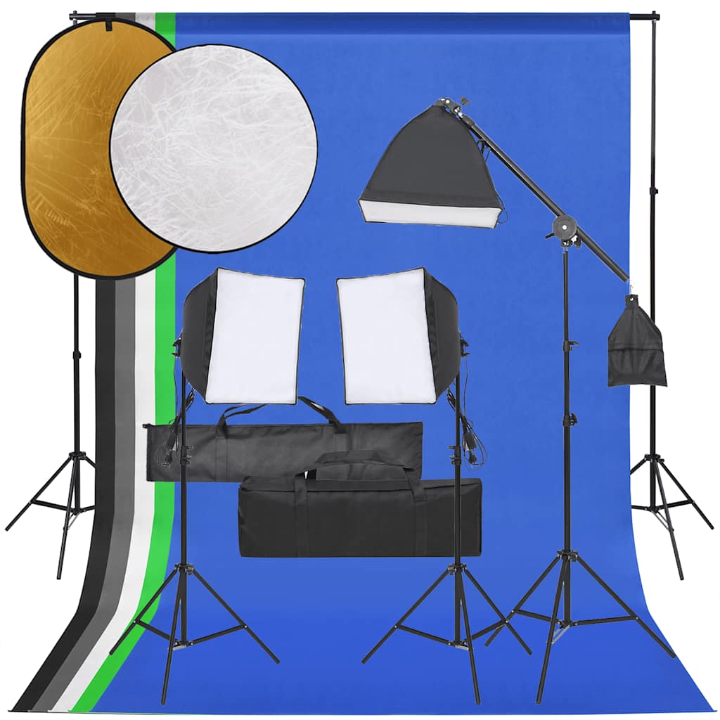 Fotostudioset met verlichtingsset, achtergrond en reflector – afbeelding 1