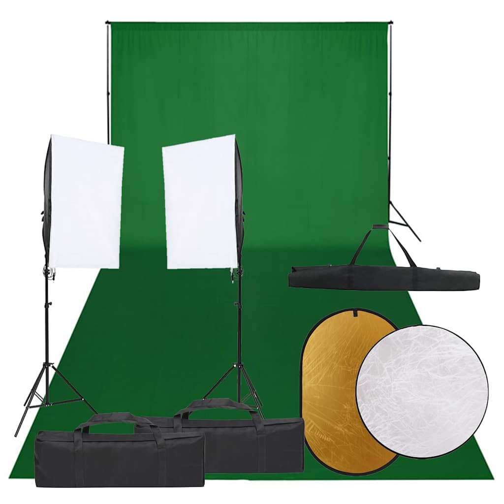 Fotostudioset met verlichtingsset, achtergrond en reflector – afbeelding 1