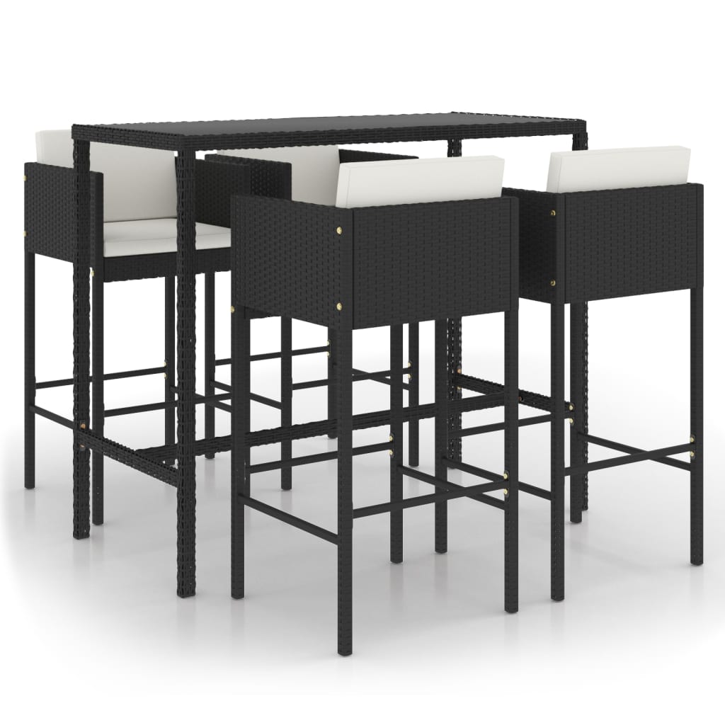 5-delige Tuinbarset met kussens poly rattan zwart – afbeelding 2