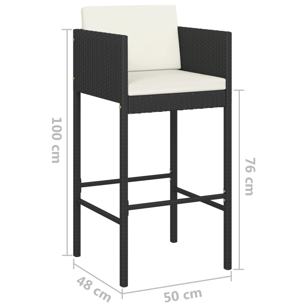 5-delige Tuinbarset met kussens poly rattan zwart – afbeelding 9