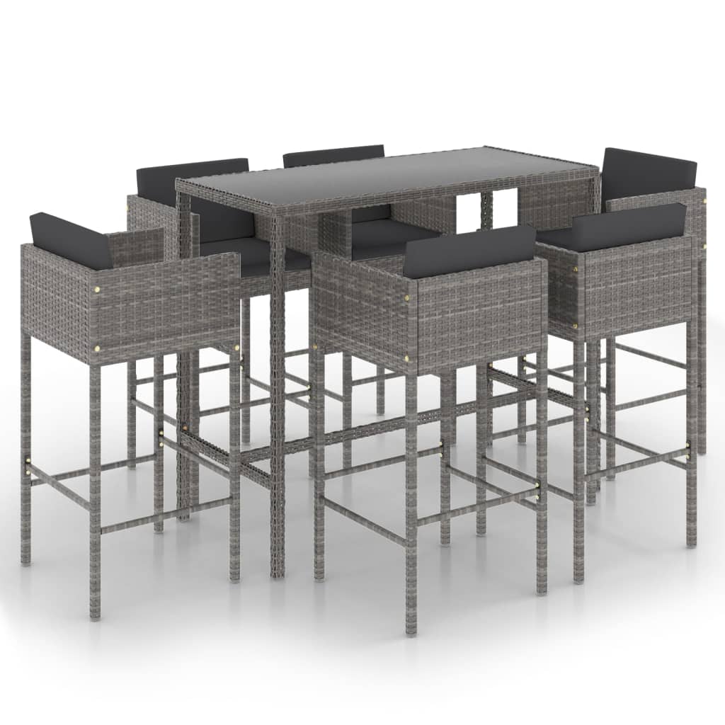 7-delige Tuinbarset met kussens poly rattan grijs – afbeelding 2
