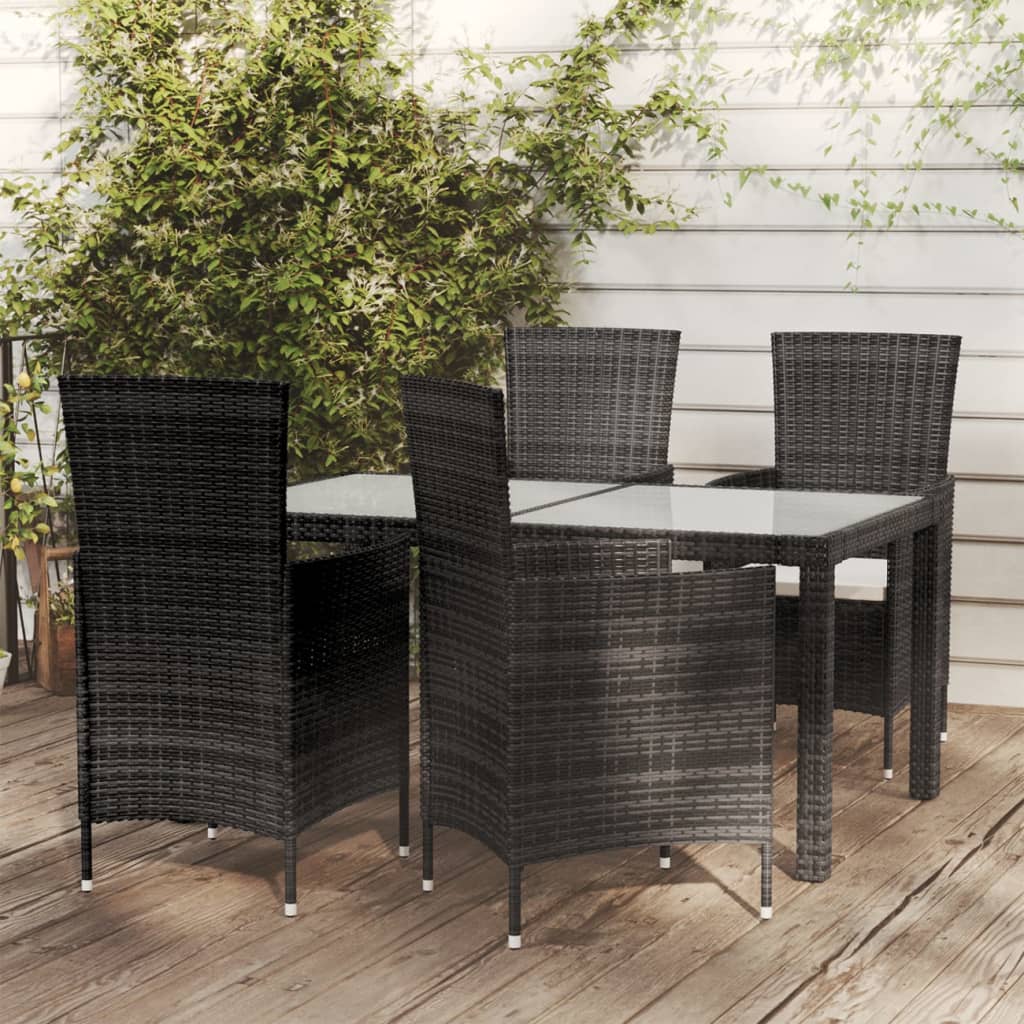 5-delige Tuinset met kussens poly rattan zwart – afbeelding 1