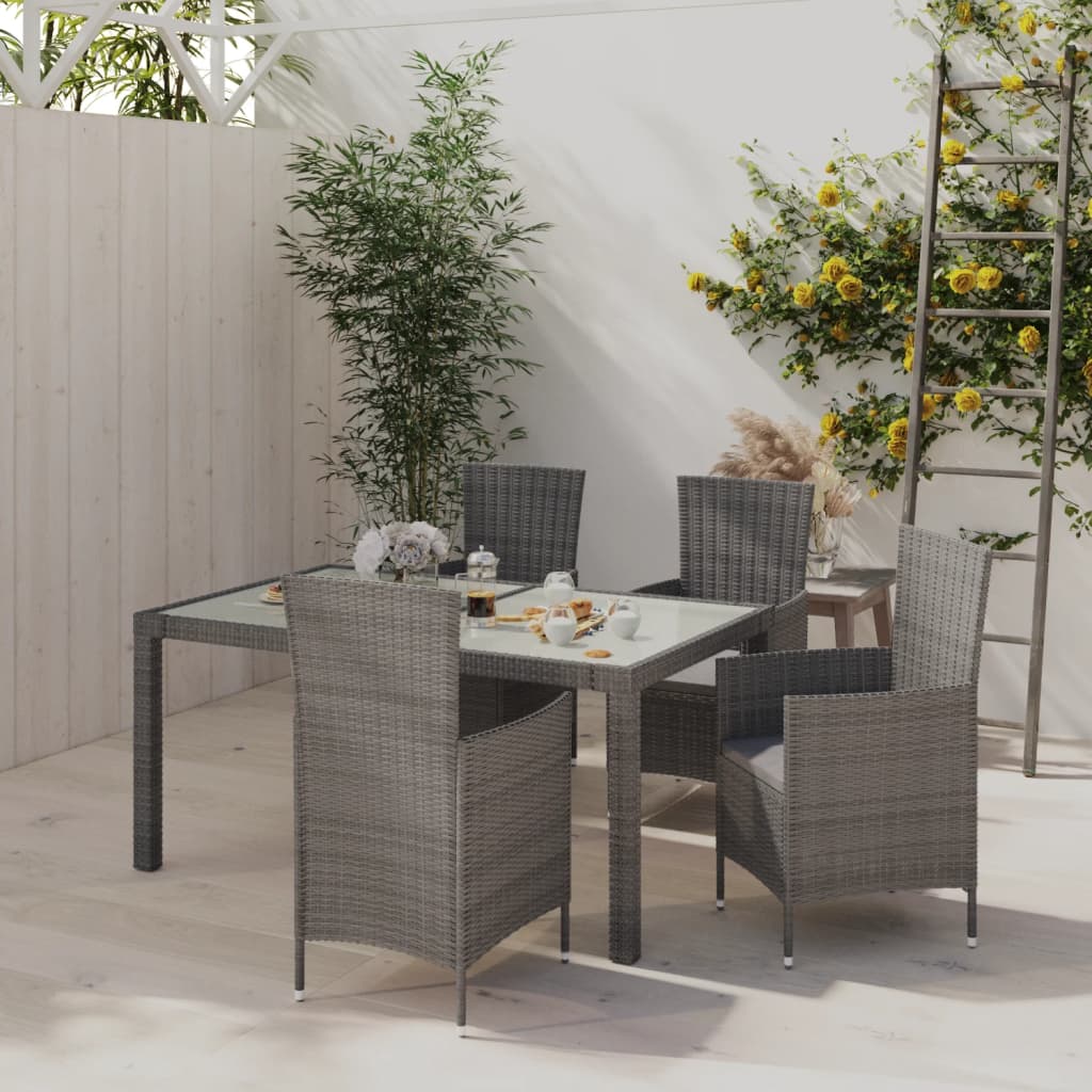 5-delige Tuinset met kussens poly rattan grijs – afbeelding 1