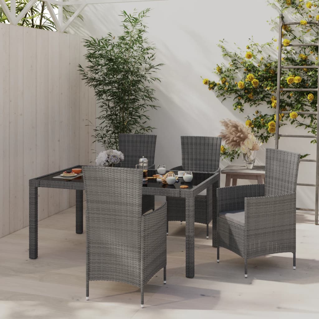 5-delige Tuinset met kussens poly rattan grijs – afbeelding 1