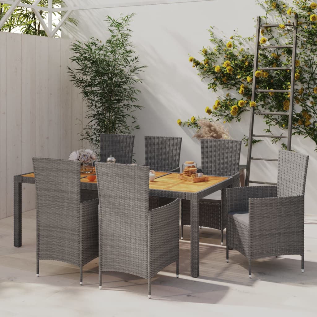 7-delige Tuinset met kussens poly rattan grijs – afbeelding 1