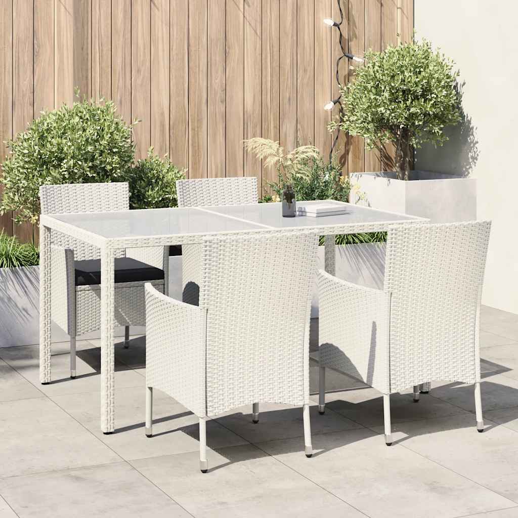 5-delige Tuinset met kussens poly rattan wit