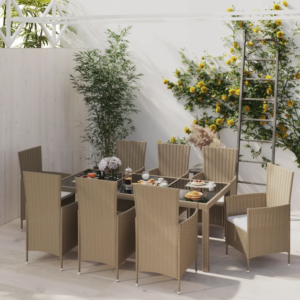 9-delige Tuinset met kussens poly rattan beige – afbeelding 1