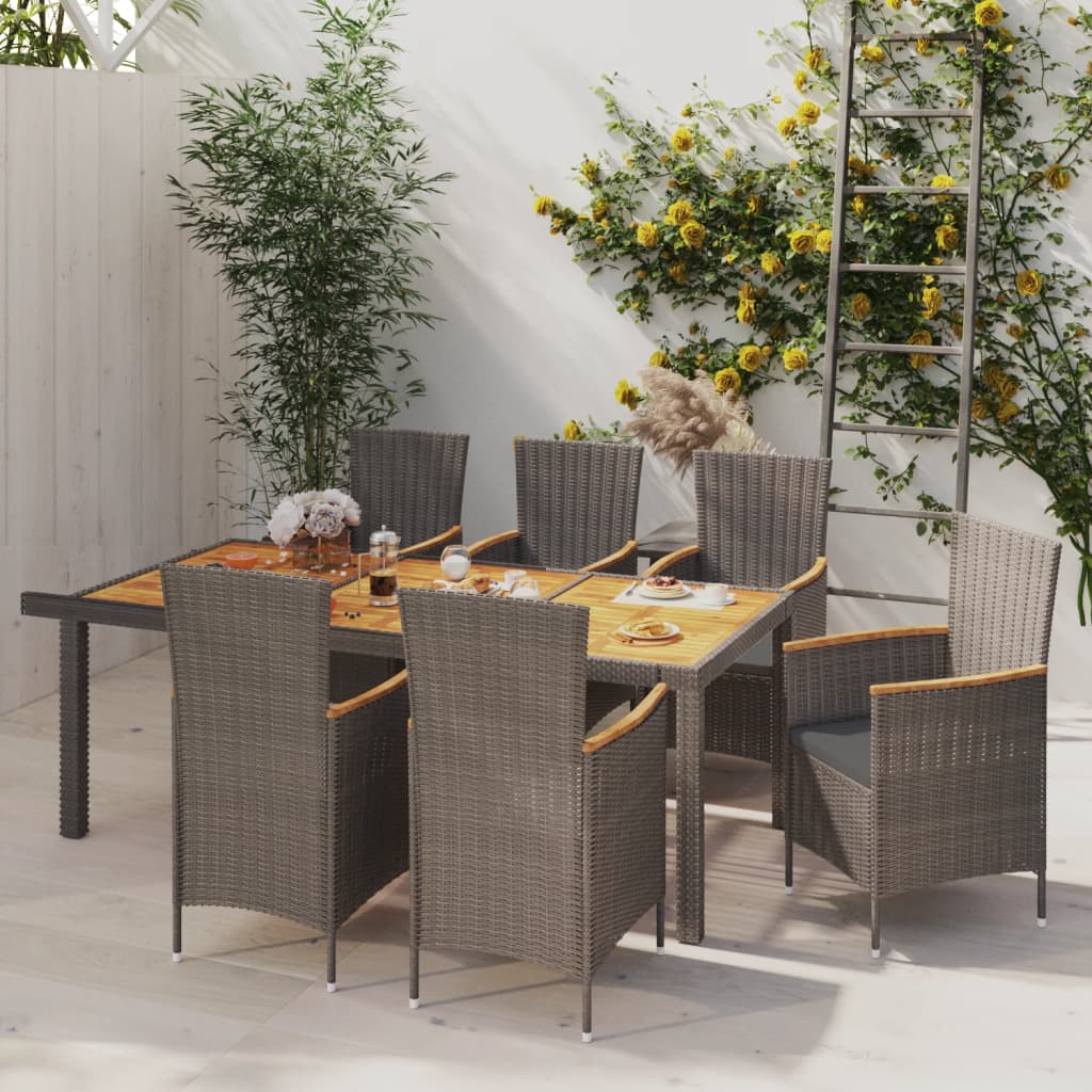 7-delige Tuinset met kussens poly rattan grijs