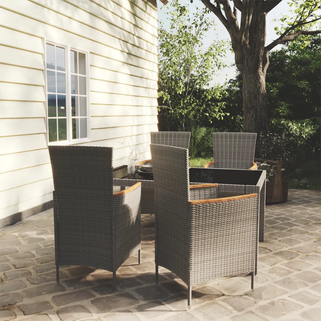 5-delige Tuinset met kussens poly rattan grijs
