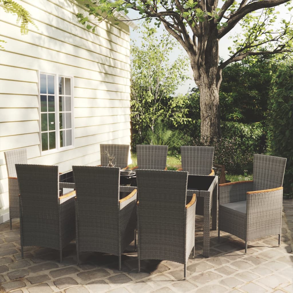 9-delige Tuinset met kussens poly rattan grijs – afbeelding 1
