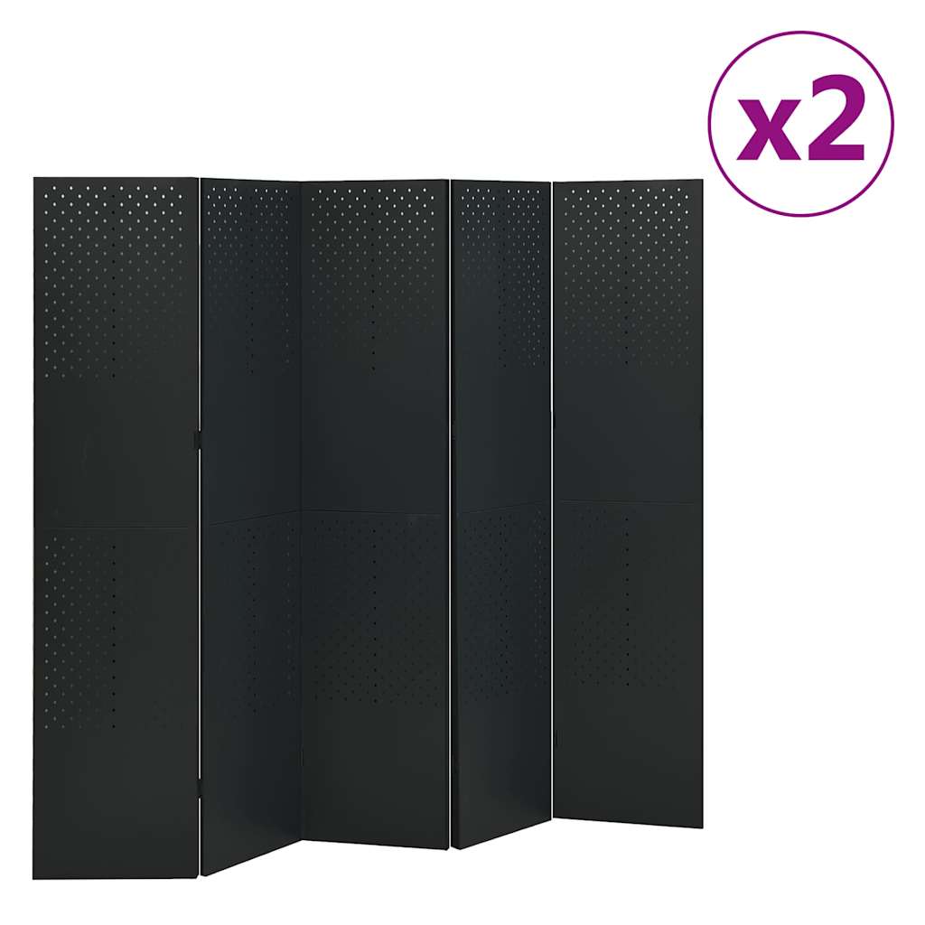 Kamerschermen 2 st met 5 panelen 200x180 cm staal zwart – afbeelding 1