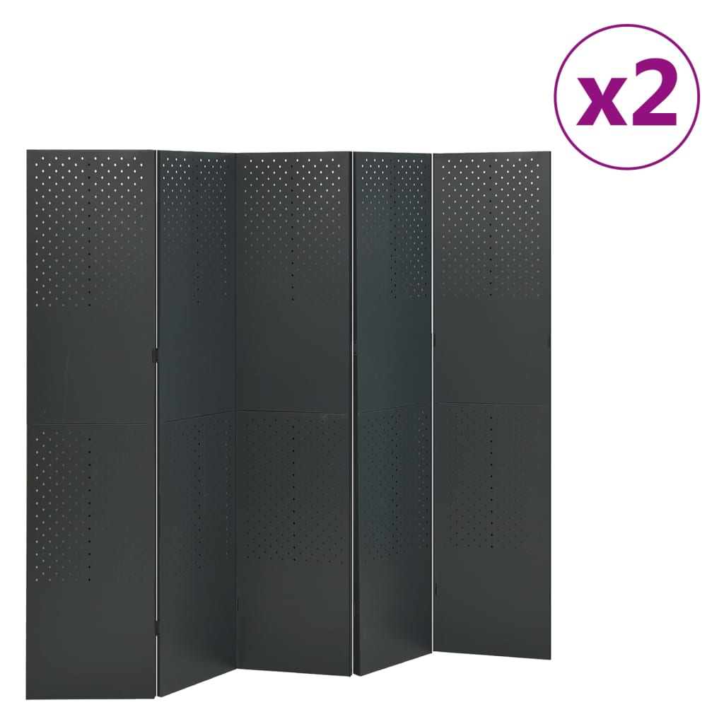 Kamerschermen 2 st met 5 panelen 200x180 cm staal antraciet – afbeelding 1