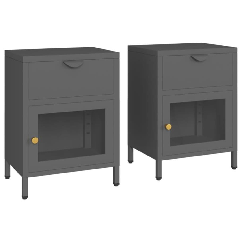 Nachtkastjes 2 st 40x30x54,5 cm staal en glas antracietkleurig – afbeelding 2